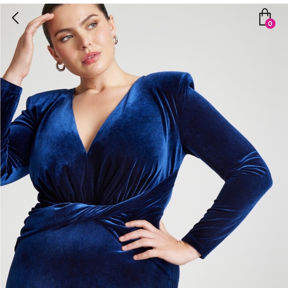 ELOQUII blue velvet tie waist gown